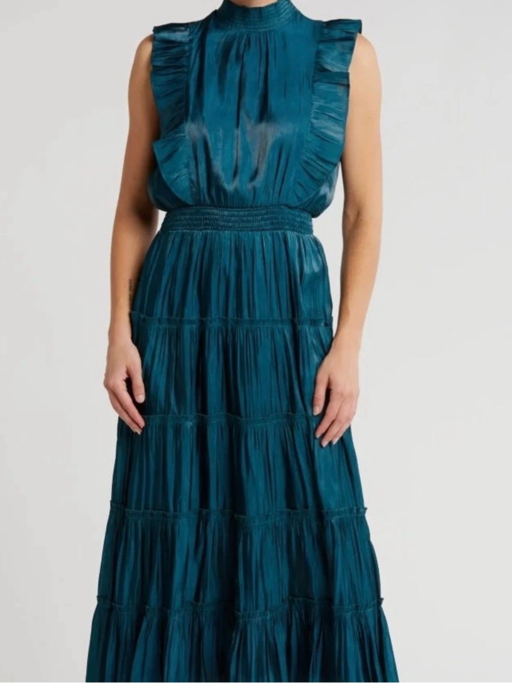 Grey Collective Sleeveless Teal Ruffle Maxi Dress